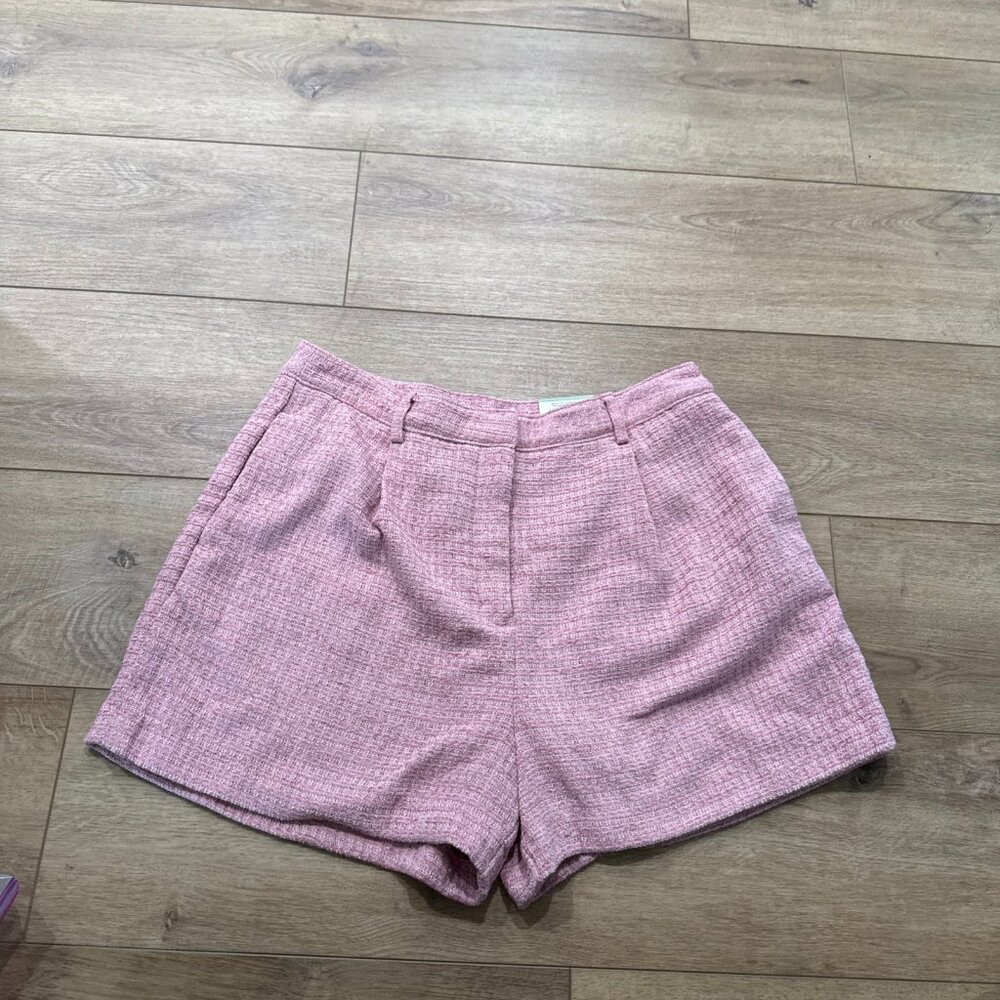 NWT Ryegrass Women’s Zephyr Pink Tweed Dress Shorts Metallic Sz 10